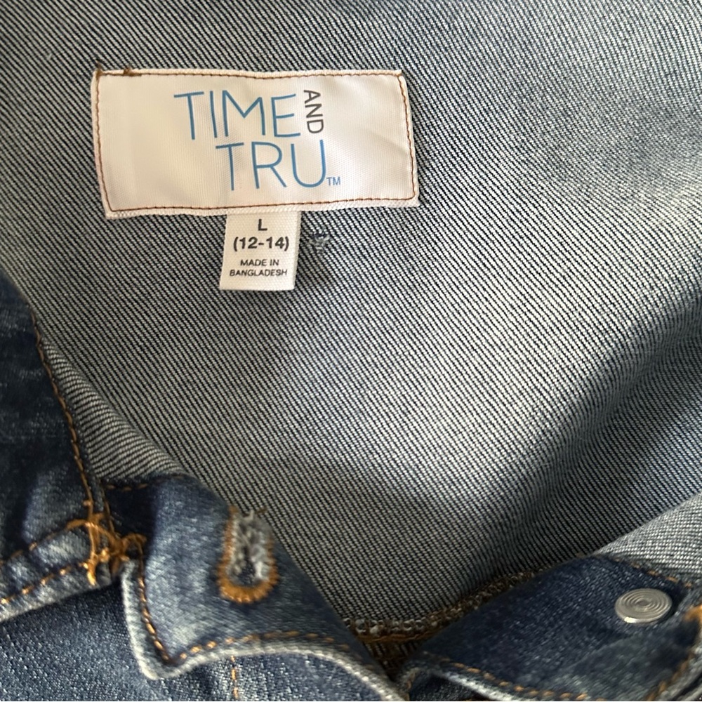 Time and True Classic Blue Denim Jean Jacket Size Large 12-14 100% Cotton - Picture 5 of 11